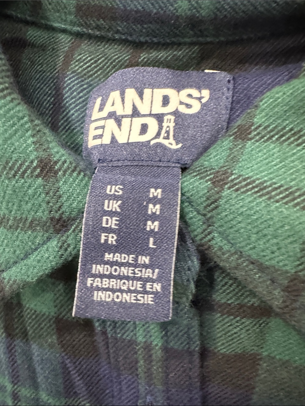 Lands' End Women's Medium Green Blue Plaid 100% Cotton Shirt - Picture 3 of 7